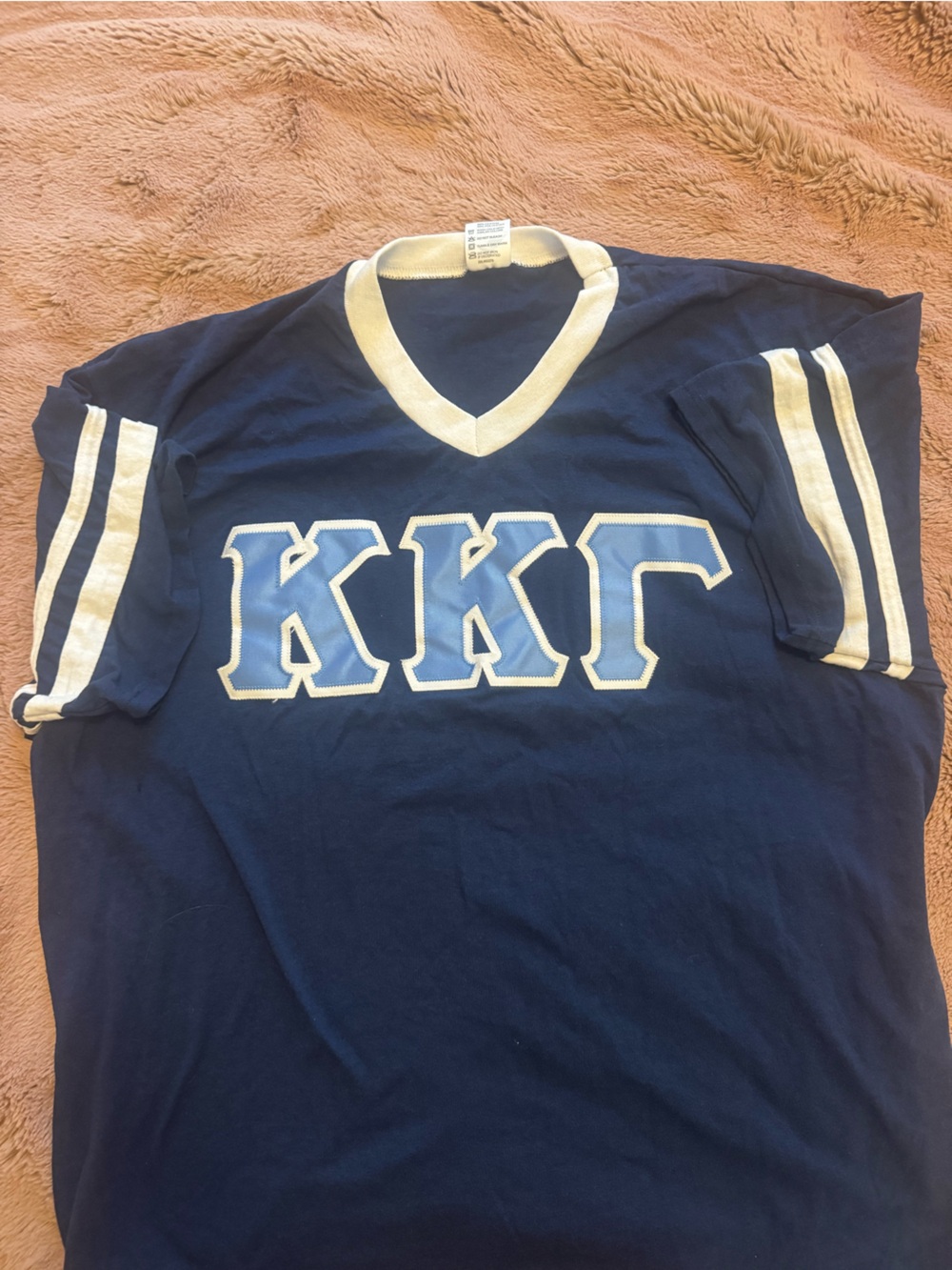 oversized Navy Blue and Cream KKG V-Neck Jersey Tee